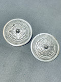 Noteworthy Vintage Native American Navajo Sterling Silver Concho Earrings Signed-Nativo Arts