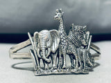 Jaguar Giraffe Rhino Vintage Sterling Silver Animal Bracelet-Nativo Arts