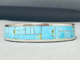 Signed 6.5 Inch Wrist Vintage Native American Navajo Turquoise Sterling Silver Bracelet-Nativo Arts