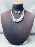 Graduated Pillow Bead Vintage Native American Navajo Sterling Silver Necklace And Earring Set