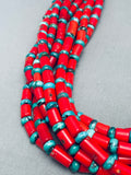 471 Grams Coral Navajo Turquoise Sterling Silver Necklace-Nativo Arts