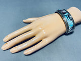 One Of The Finest 6.5 Inch Wrist Vintage Native American Navajo Sterling Silver Inlay Bracelet-Nativo Arts