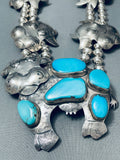 Cow Turquoise Vintage Native American Navajo Sterling Silver Squash Blossom Necklace Old-Nativo Arts