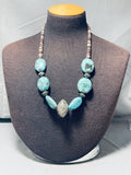 Magnificent Native American Navajo Turquoise And Shell Sterling Silver Necklace-Nativo Arts