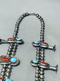 191 Grams Vintage Native American Navajo Turquoise Sterling Silver Squash Blossom Necklace-Nativo Arts