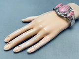 Very Rare Vintage Native American Navajo Rhodochrosite Sterling Silver Bracelet Cuff-Nativo Arts
