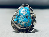 Lovely Vintage Native American Navajo Blue Diamond Turquoise Sterling Silver Ring-Nativo Arts