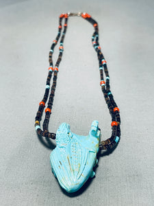 Eagle And Bear!! Vintage Native American Navajo Turquoise Sterling Silver Heishi Necklace-Nativo Arts