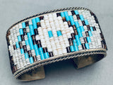 6.5 Inch Wrist Vintage Native American Navajo Hand Beaded Sterling Silver Bracelet Cuff-Nativo Arts