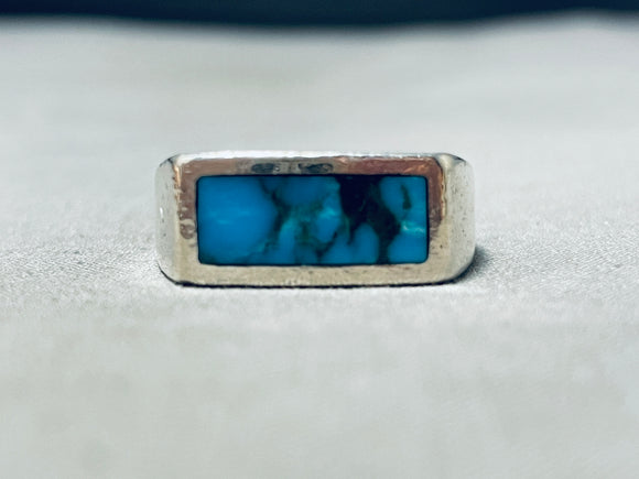 Exceptional Vintage Native American Navajo Blue Diamond Turquoise Sterling Silver Ring-Nativo Arts