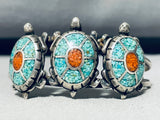 Intricate Turtles!! Vintage Native American Navajo Turquoise Sterling Silver Inlay Bracelet-Nativo Arts