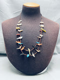 Native American Early Vintage Kewa Santo Domingo Animal Fetish Sterling Silver Necklace-Nativo Arts
