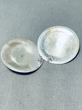 Noteworthy Vintage Native American Navajo Sterling Silver Concho Earrings Signed-Nativo Arts