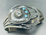 Gasp! Cowboy Hat And Lasso Native American Navajo Turquoise Sterling Silver Bracelet-Nativo Arts