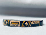 Detailed Vintage Native American Navajo 6 Inch Wrist Tan Stone Inlay Bracelet-Nativo Arts