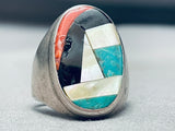 Hvy Vintage Native American Navajo Turquoise Mosaic Inlay Sterling Silver Ring Old-Nativo Arts