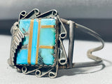 One Of The Most Unique Vintage Native American Navajo Turquoise Inlay Sterling Silver Bracelet-Nativo Arts