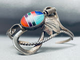 One Of The Most Unique Vintage Native American Navajo Inlay Sterling Silver Bracelet-Nativo Arts