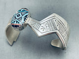 One Of The Most Intricate Vintage Native American Kewa Turquoise Inlay Sterling Silver Bracelet-Nativo Arts