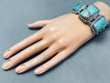 One Of Best Ever Vintage Native American Navajo Squared #8 Turquoise Sterling Silver Bracelet-Nativo Arts