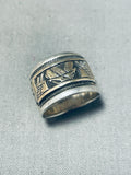 Astonishing Vintage Native American Navajo Signed Sterling Silver & 14k Gold Band Ring-Nativo Arts