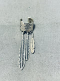 Fabulous Vintage Native American Navajo Sterling Silver Feather Pendants Ear Clip-Nativo Arts