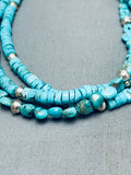 Dropdead Gorgeous Vintage Native American Navajo Deep Blue Turquoise Sterling Silver Necklace-Nativo Arts