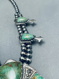 129 Grams Vintage Green Turquoise Sterling Silver Squash Blossom Necklace-Nativo Arts