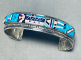 5.5 Inch Wrist Vintage Yei Native American Navajo Sterling Silver Inlay Bracelet-Nativo Arts