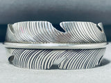 Outstanding Vintage Native American Navajo Handcarved Sterling Silver Feather Bracelet-Nativo Arts