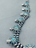 Intricate Womens Vintage Zuni Turquoise Sterling Silver Squash Blossom Necklace-Nativo Arts