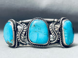 Heavy Morenci Turquoise Vintage Native American Navajo Sterling Silver Bracelet
