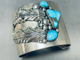 One Of The Best Vintage Native American Navajo Morenci Leaf Turquoise Sterling Silver Bracelet-Nativo Arts