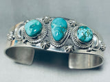 Signed Native American Navajo Carico Lake Turquoise Sterling Silver Bracelet-Nativo Arts