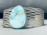 Captivating Vintage Native American Navajo Pilot Mountain Turquoise Sterling Silver Bracelet-Nativo Arts