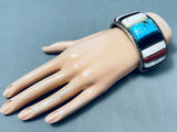 6.5 Inch Wrist Vintage Native American Navajo Turquoise Inlay Sterling Silver Bracelet-Nativo Arts