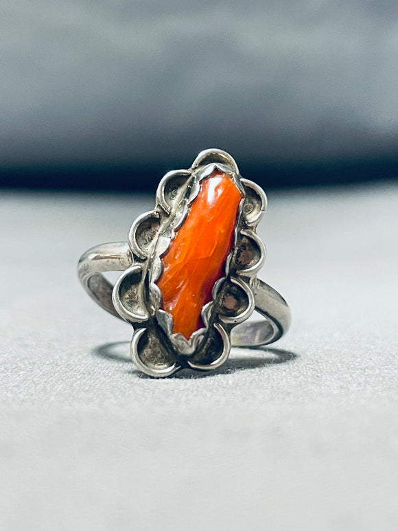 Wonderful Vintage Native American Navajo Coral Sterling Silver Ring-Nativo Arts