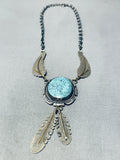 Important Blue Moon Turquoise Vintage Native American Navajo Sterling Silver Necklace-Nativo Arts