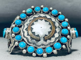 Important Vintage Native American Navajo Basket Sterling Silver Turquoise Bracelet, Heavy-Nativo Arts