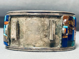 Best Vintage Native American Navajo Lapis Mosaic Inlay Turquoise Sterling Silver Watch Bracelet