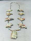 Native American One Of The Finest Vintage Zuni Serpentine Fetish Sterling Nsilver Necklace-Nativo Arts