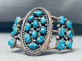 Riveting Vintage Native American Navajo Morenci Turquoise Cluster Sterling Silver Bracelet-Nativo Arts