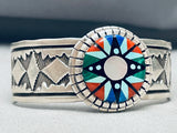 One Of Most Intricate Inlay Vintage Native American Navajo Turquoise Sterling Silver Bracelet-Nativo Arts