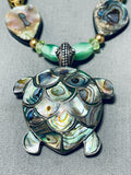 Native American Tortoise Of Shell Vintage Detailed Sterling Silver Abalone Necklace-Nativo Arts