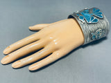 167 Grams Native American Navajo Turquoise Sterling Silver Wide Bird Bracelet-Nativo Arts