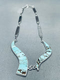 One Of The Most Unique Native American Navajo Turquoise Wave Sterling Silver Necklace-Nativo Arts