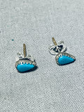 Pretty Vintage Native American Zuni Blue Gem Turquoise Sterling Silver Earrings-Nativo Arts