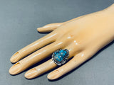 Lovely Vintage Native American Navajo Blue Diamond Turquoise Sterling Silver Ring-Nativo Arts