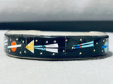 6.5 Inch Wrist Native American Navajo Turquoise Coral Jet Sterling Silver Cosmic Inlay Bracelet-Nativo Arts