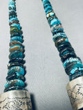 251 Grams Barrell Hand Tooled Sterling Silver Native American Navajo Turquoise Necklace-Nativo Arts